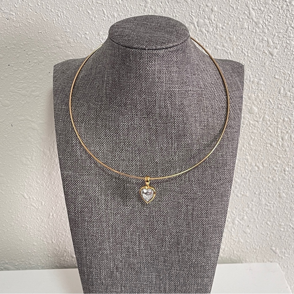 Vintage Avon Gold Tone Collar Necklace w/ Clear Crystal Minimalist Choker